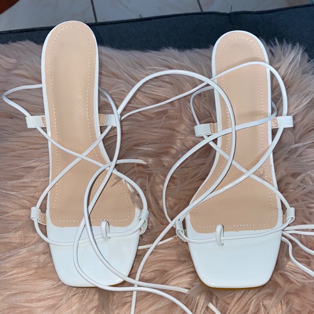 White Lace Up Heels